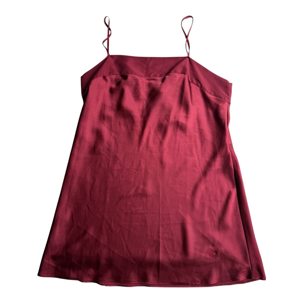 Vintage Calvin Klein Burgundy Satin Slip Dress Spaghetti Strap Wine Red L USA